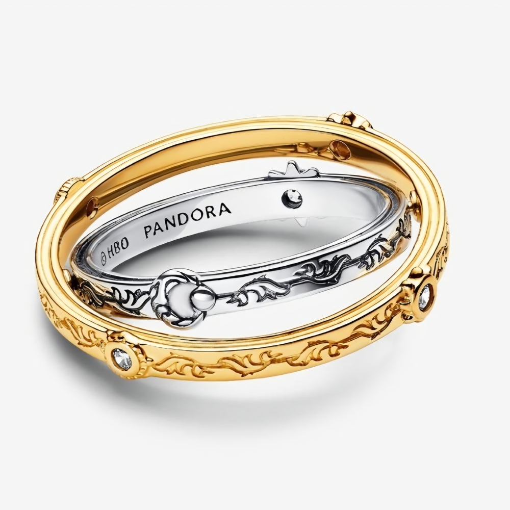 Pandora Gold and Silver Textured Rings - Picture 2 of 5